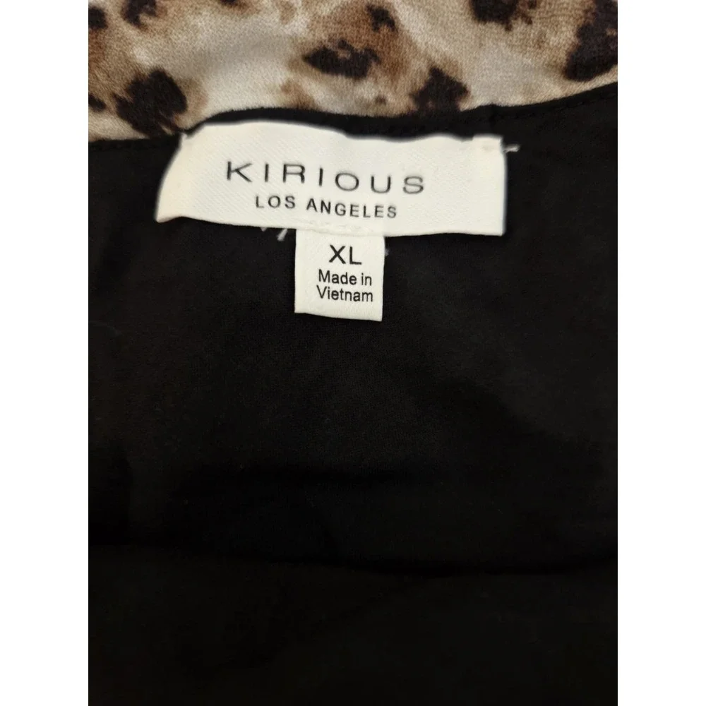 90s Y2K Brown Leopard Midi Skirt W‎ Black Lace Hem Pull On Silky M-XL